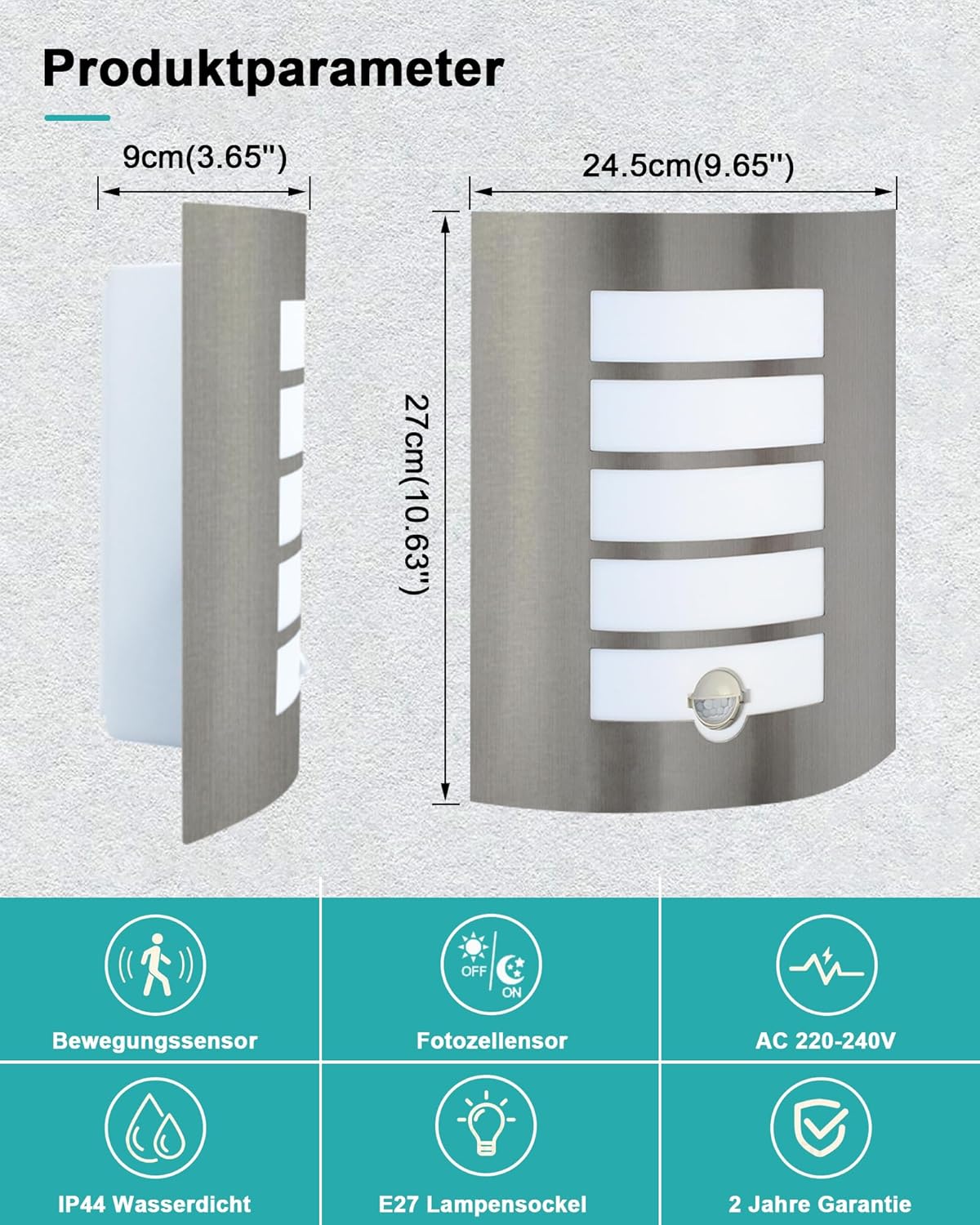 HiBay Außenwandleuchte mit Bew – Bild 6 #Edelstahl Gebürstet