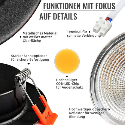 Wondlumi 6er LED Einbaustrahler 10W COB Schwarz Matt – Bild 4