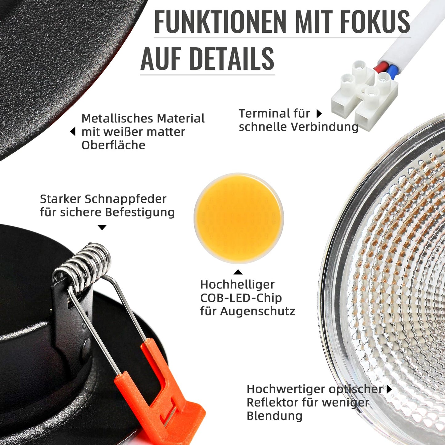 Wondlumi 6er LED Einbaustrahler 7W COB Schwarz Matt – Bild 5