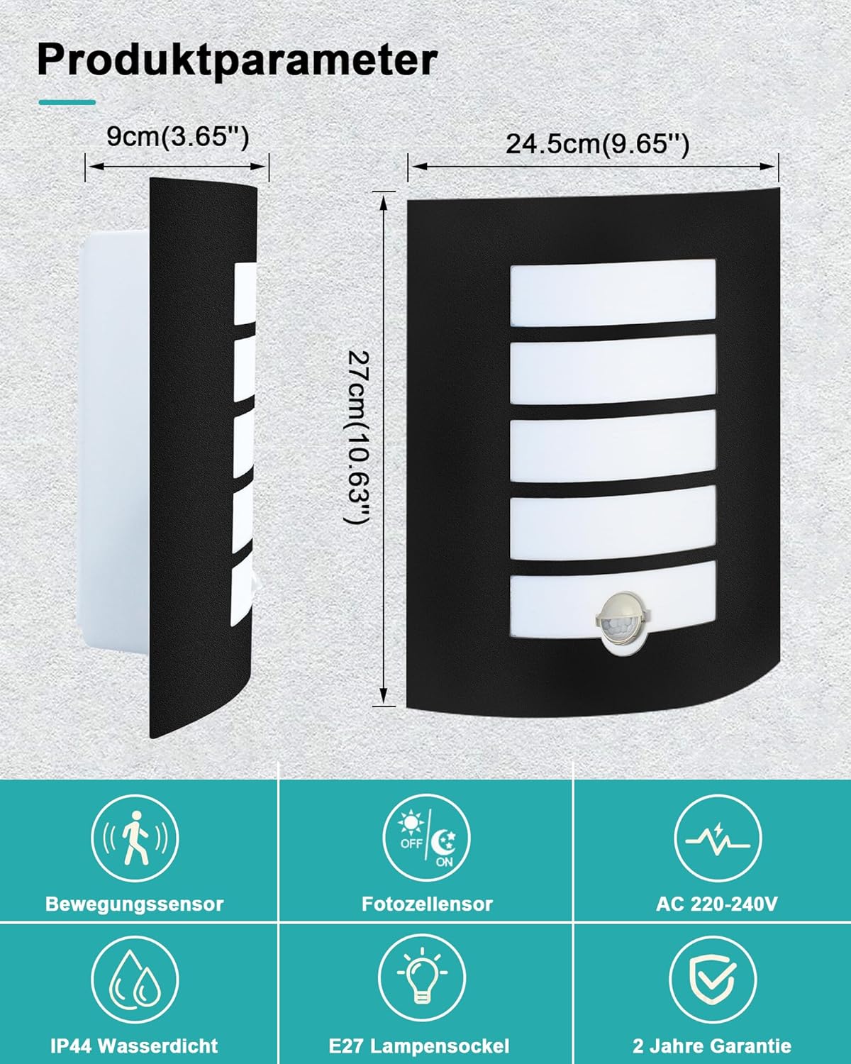 HiBay Außenwandleuchte mit Bew – Bild 6 #Schwarz Matt