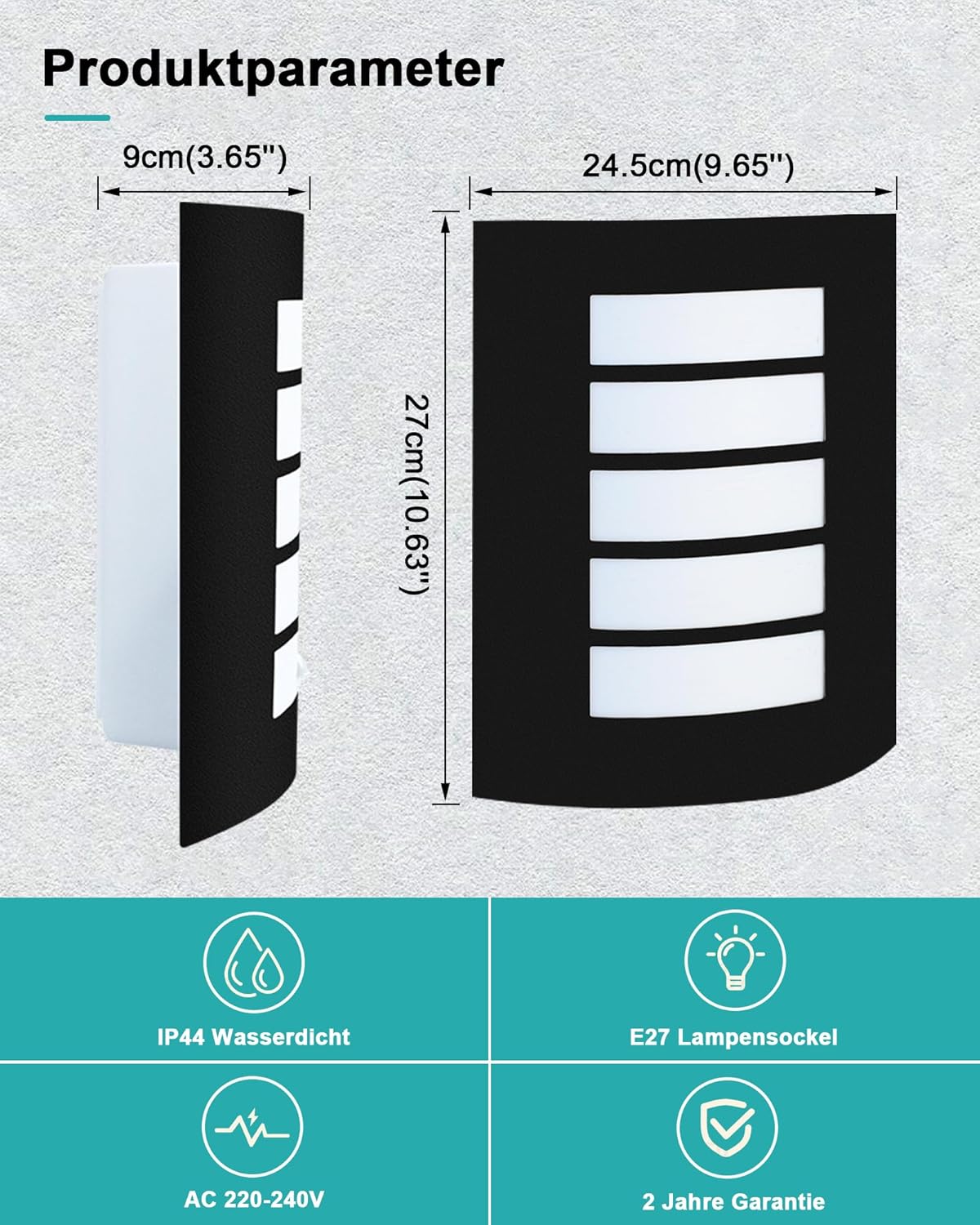 HiBay Außenwandleuchte E27 IP4 – Bild 4 #Schwarz Matt