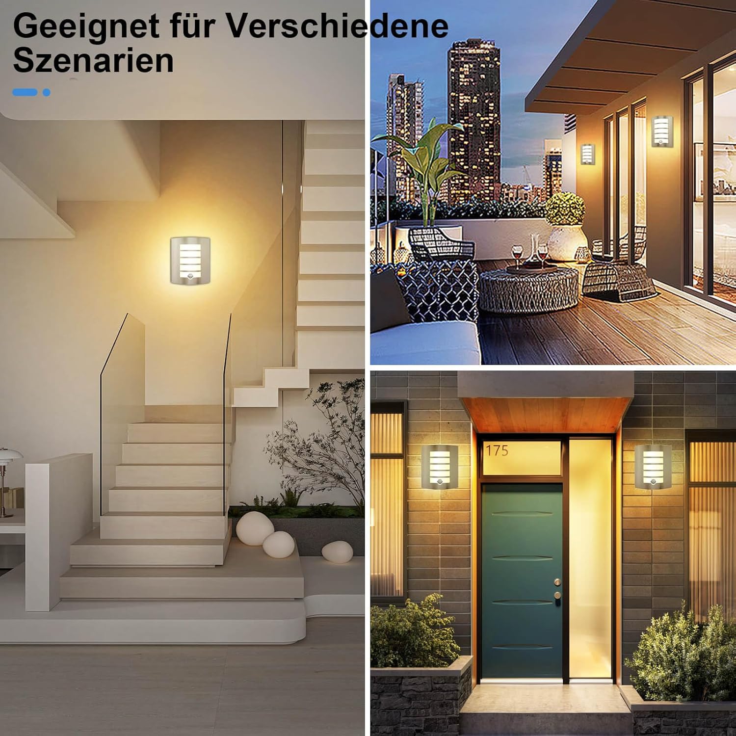 Kaihui Außenwandleuchte mit Be – Bild 6 #Edelstahl Gebürstet