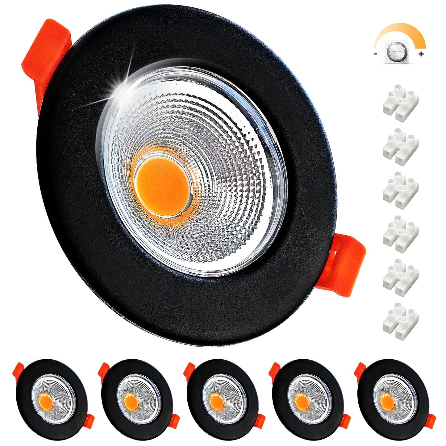 Wondlumi 6er LED Einbaustrahler 7W COB Schwarz Matt – Bild 1 #Warmweiß 3000K #Dimmbar