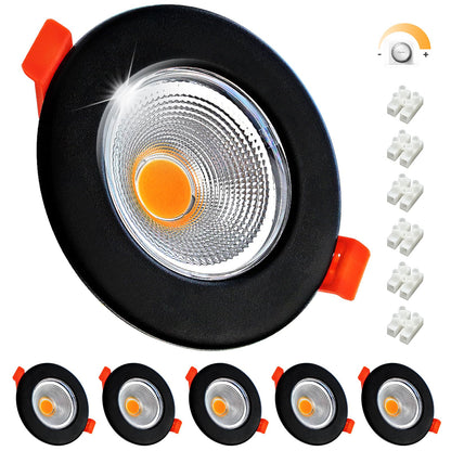 Wondlumi 6er LED Einbaustrahler 7W COB Schwarz Matt – Bild 1 #Warmweiß 3000K #Dimmbar