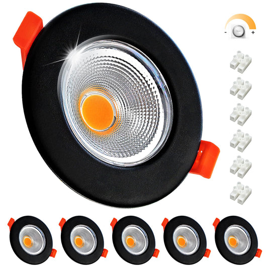 Wondlumi 6er LED Einbaustrahler 7W COB Schwarz Matt – Bild 1 #Warmweiß 3000K #Dimmbar