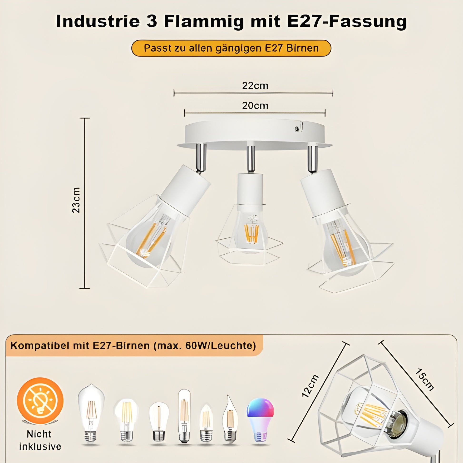 HiBay Diamant Weiß 3 Flammig – Bild 4 #3 Flammig