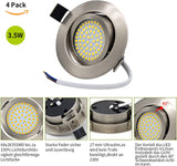 4 Stück LED-Einbauleuchte 230V ohne Trafo | Edelstahl Gebürstet | Ultra Flach | 3.5W 120° Reflektor | Rund