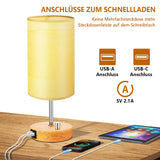 Nachttischlampe Große Dimmbar LED Tischlampe mit USB A+C Ladeanschluss, Tischleuchte mit Lampenschirm, Knopfsteuerung für 0-800 LM (inkl. 8W E27 LED Glühbirne)