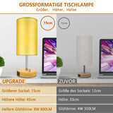 Nachttischlampe Große Dimmbar LED Tischlampe mit USB A+C Ladeanschluss, Tischleuchte mit Lampenschirm, Knopfsteuerung für 0-800 LM (inkl. 8W E27 LED Glühbirne)