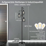 LED Stehlampe Schwarz Dimmbar Vintage Standleuchte, 3x8W 800LM E27 Glühbirne Modern mit Lampenschirm, 3 Flammig Floor Lamp für Wohnzimmer,Schlafzimmer