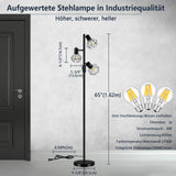 LED Stehlampe Dimmbar,Industrial Rustikale Stehleuchte 3 Flammig Schwarz Standlampe mit 3x8W 800LM E27 Lampe Leselampe für Wohnzimmer,Schlafzimmer,Büro