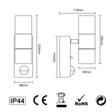 LED Innen & Außenwandleuchte mit Bewegungsmelder,  IP44 Wasserdicht, PIR inkl. 2x 7W GU10