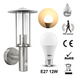 Wandleuchte mit Bewegungsmelder, Klassisch in Edelstahl, IP44 Mit PIR Sensor, E27 Warmweiß Licht 230V